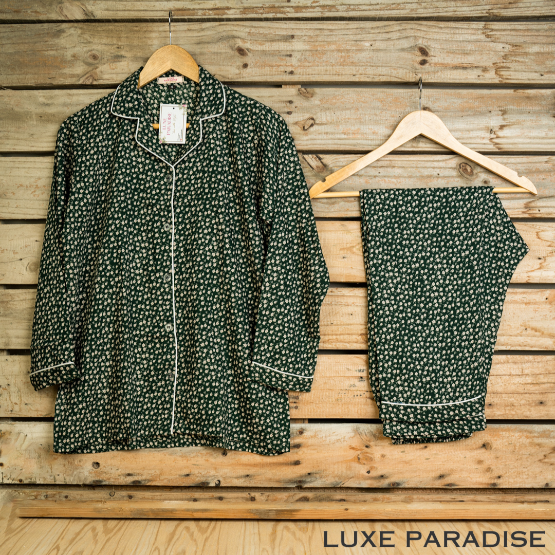 Floral Affair - Dark Green PJ Set