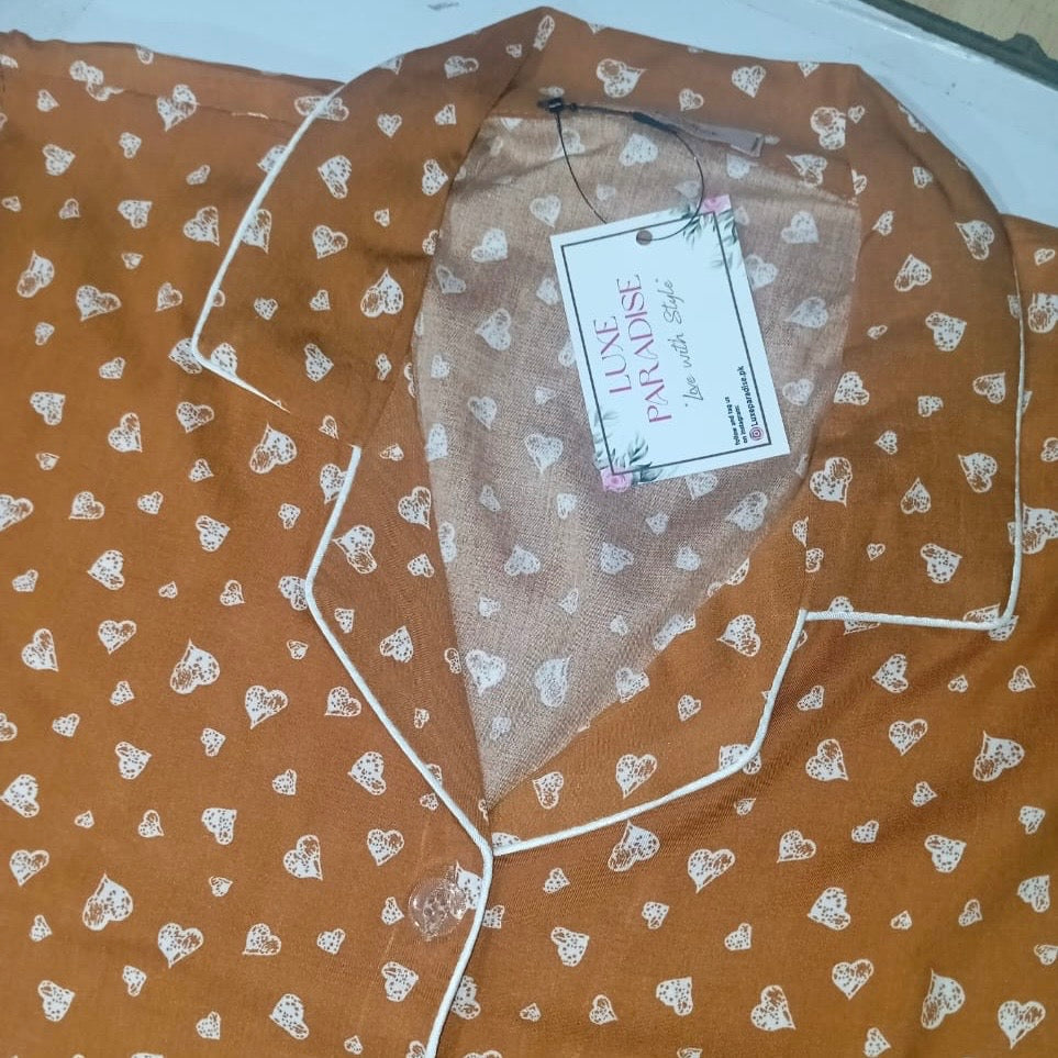 Queen Of Hearts - Brown PJ Set