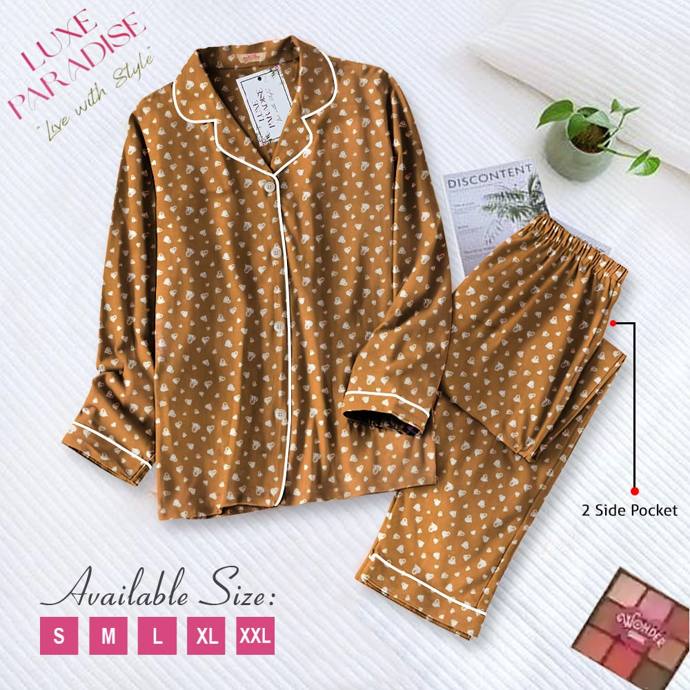 Queen Of Hearts - Brown PJ Set