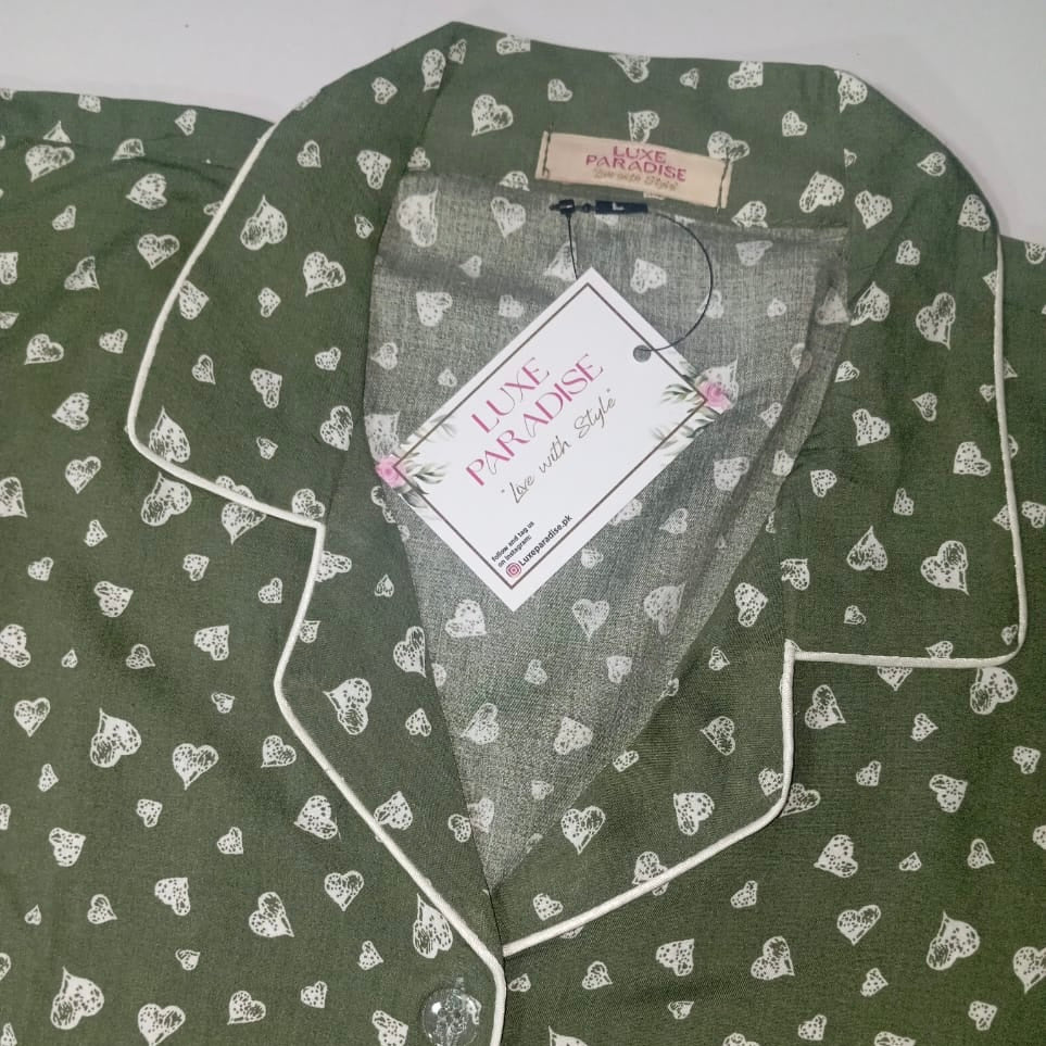 Queen Of Hearts - Dark Green PJ Set