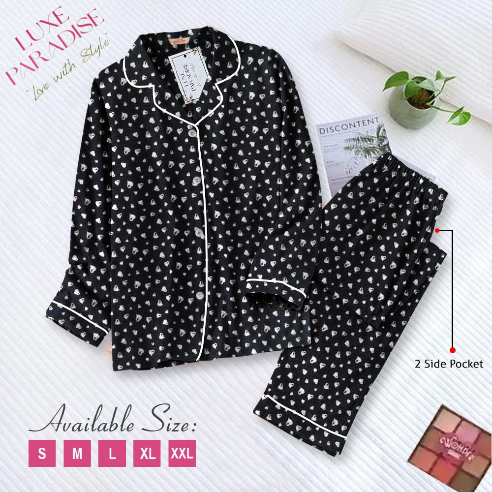 Queen Of Hearts - Black PJ Set