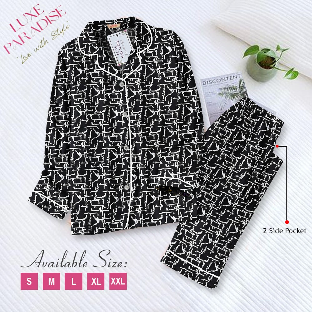 White Pattern PJ Set