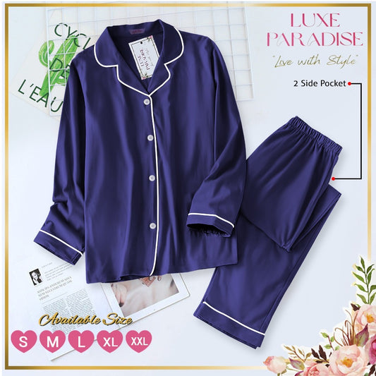 Navy Blue Linen PJ Set
