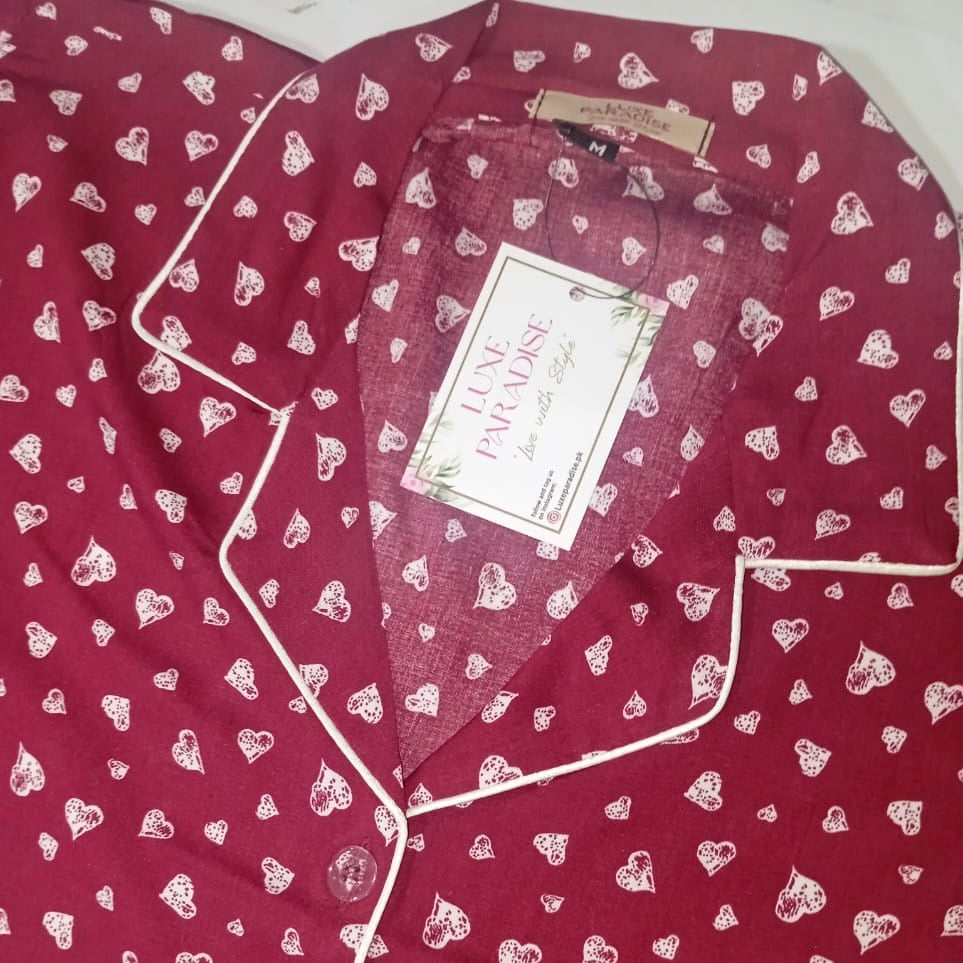 Queen Of Hearts - Maroon PJ Set