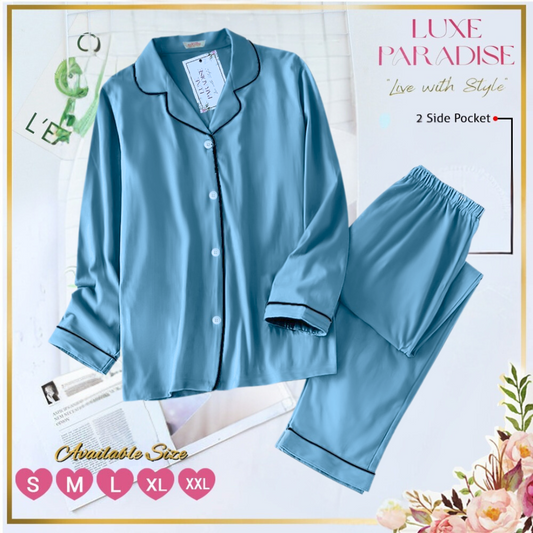 Bottle Blue Linen PJ Set