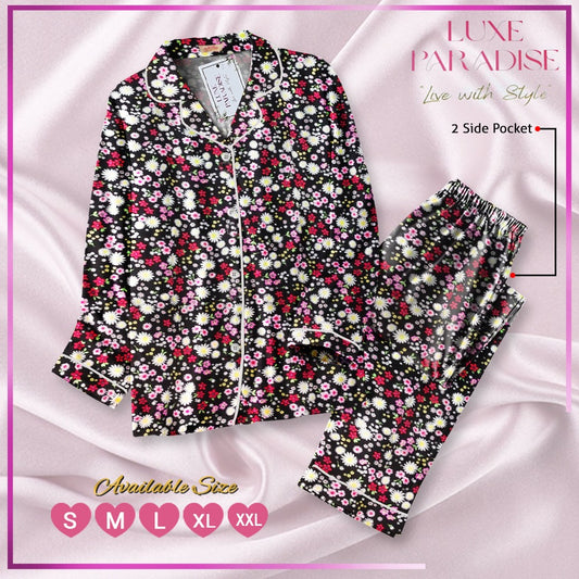 Floral Affair - Black PJ Set