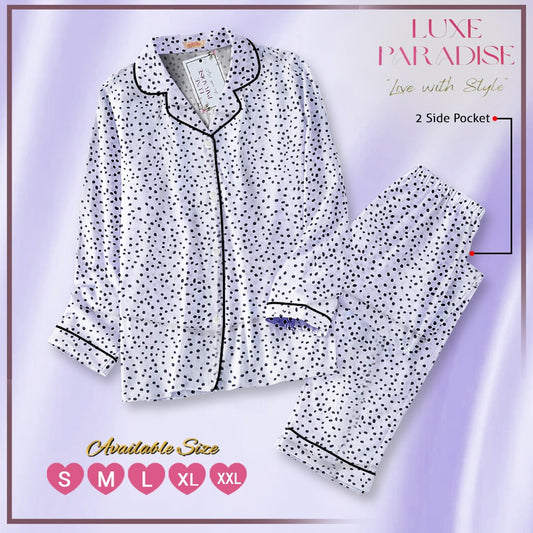 Black Polkas (White) PJ Set