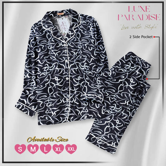 Black Pattern PJ Set