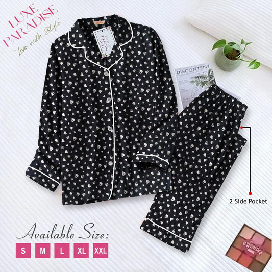 Queen Of Hearts - Black PJ Set
