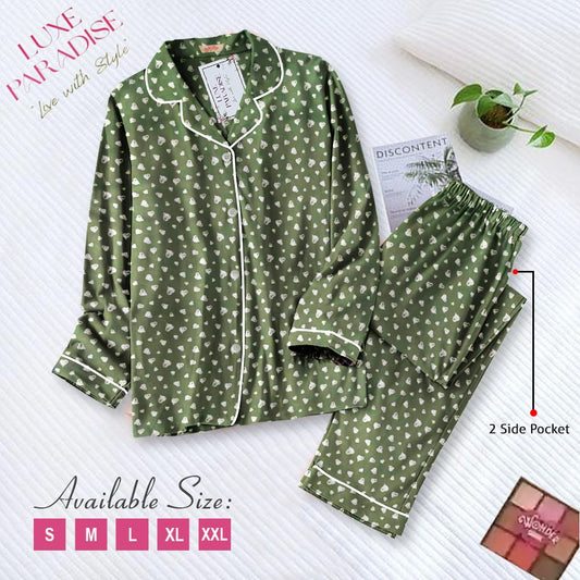Queen Of Hearts - Dark Green PJ Set