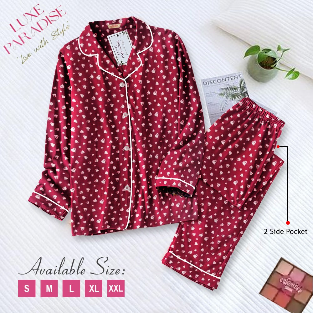 Queen Of Hearts - Maroon PJ Set