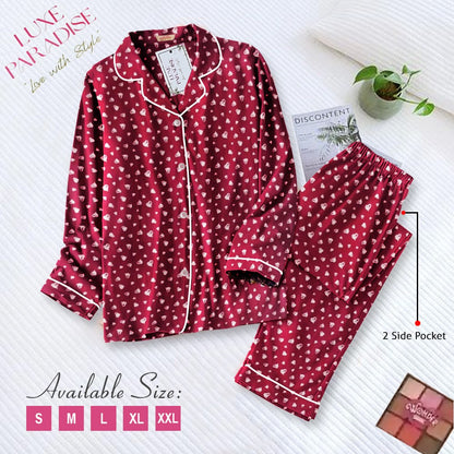 Queen Of Hearts - Maroon PJ Set