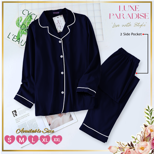 Dark Blue Linen PJ Set